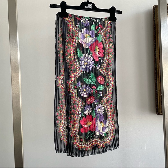 Oscar de la Renta Vintage Floral Black Striped Silk Chiffon Long Scarf - Picture 4 of 5